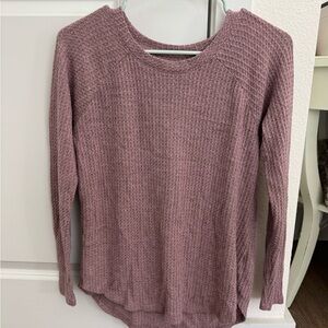 American Eagle Outfitters Mauve Waffle-Knit Crewneck Sweater